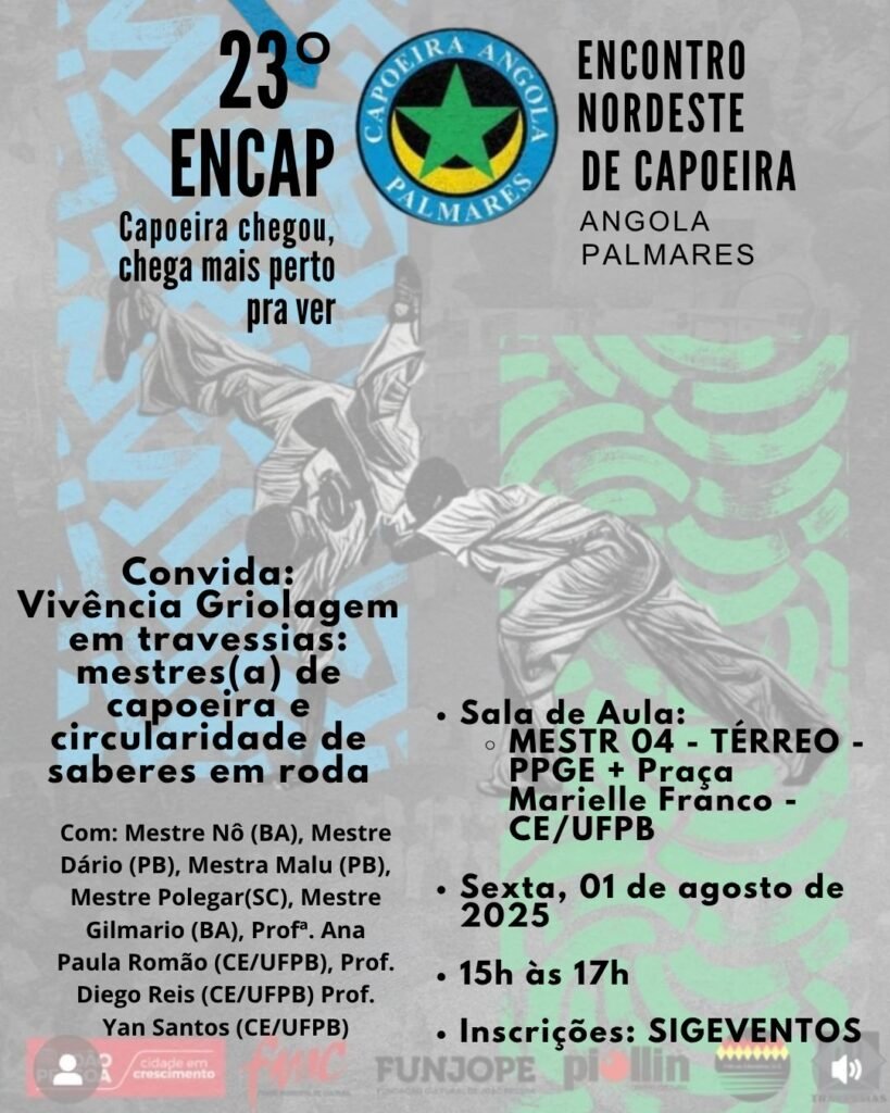 23o encontro nordeste de capoeira angola palmares comeca na proxima quinta feira 31 nas escolas e no centro cultural piollin no roger 2