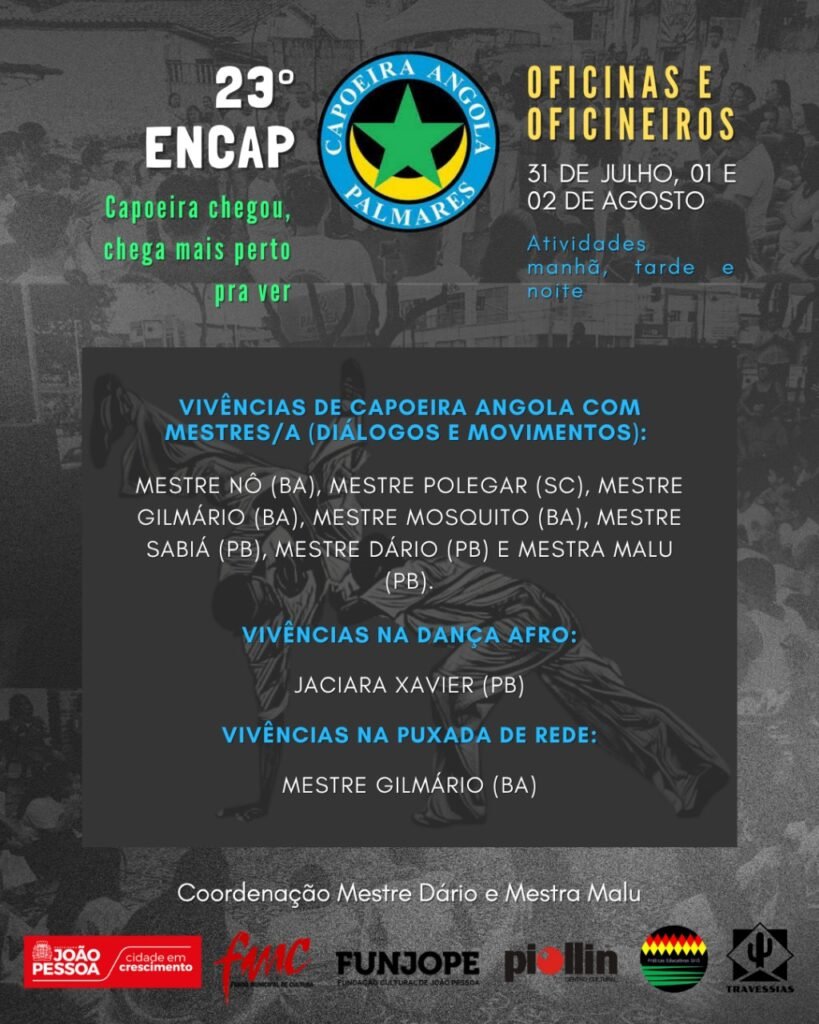 23o encontro nordeste de capoeira angola palmares comeca na proxima quinta feira 31 nas escolas e no centro cultural piollin no roger 3