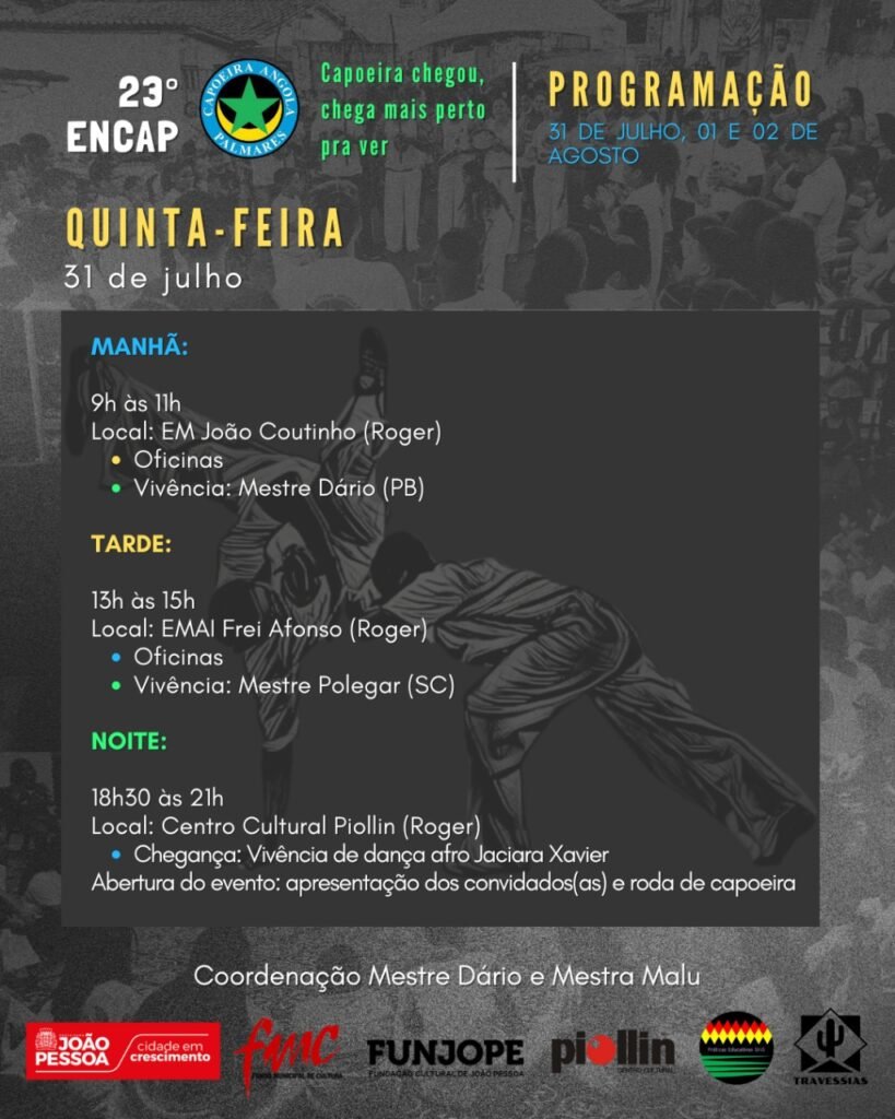 23o encontro nordeste de capoeira angola palmares comeca na proxima quinta feira 31 nas escolas e no centro cultural piollin no roger 4