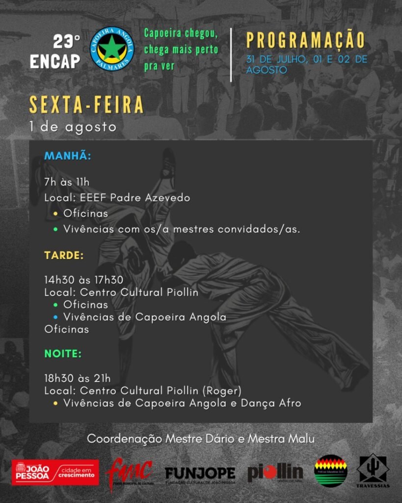 23o encontro nordeste de capoeira angola palmares comeca na proxima quinta feira 31 nas escolas e no centro cultural piollin no roger 5