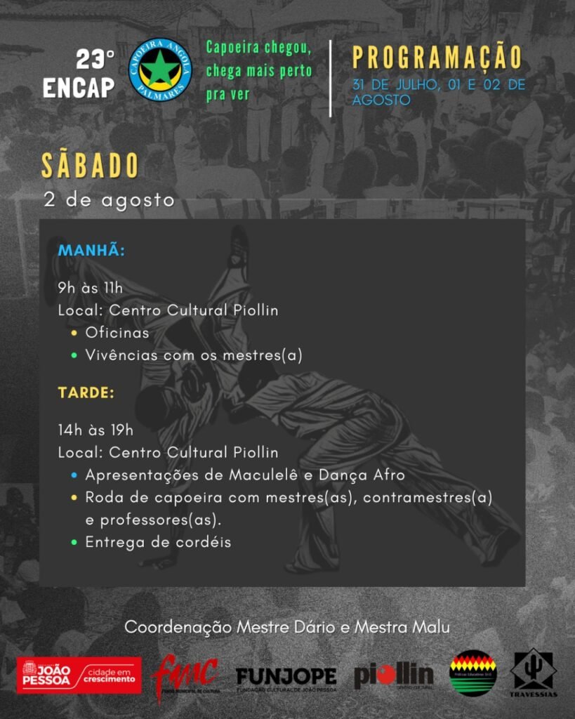23o encontro nordeste de capoeira angola palmares comeca na proxima quinta feira 31 nas escolas e no centro cultural piollin no roger 6