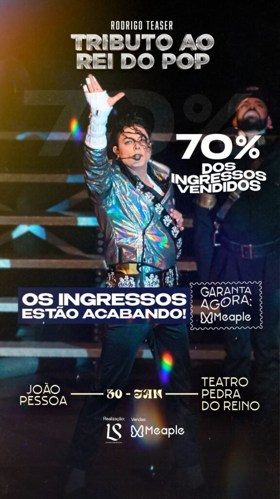 Sucesso de público, o Tributo ao Rei do Pop já vendeu mais de 70% dos ingressos e caminha para lotação máxima no Teatro A Pedra do Reino nesta sexta, dia 30 de Janeiro 6 sucesso de publico o tributo ao rei do pop ja vendeu mais de 70 dos ingressos e caminha para lotacao maxima no teatro a pedra do reino nesta sexta dia 30 de janeiro 1