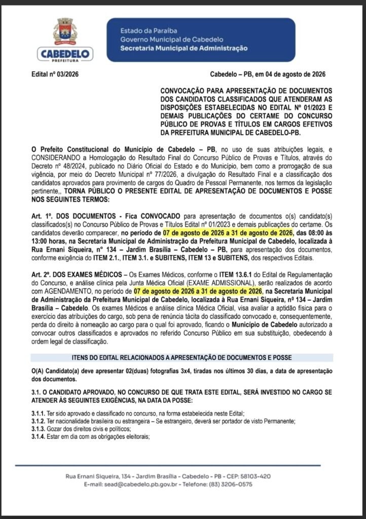 ampliacao prefeitura de cabedelo convoca aprovados em concurso publico da saude para apresentacao de documentos